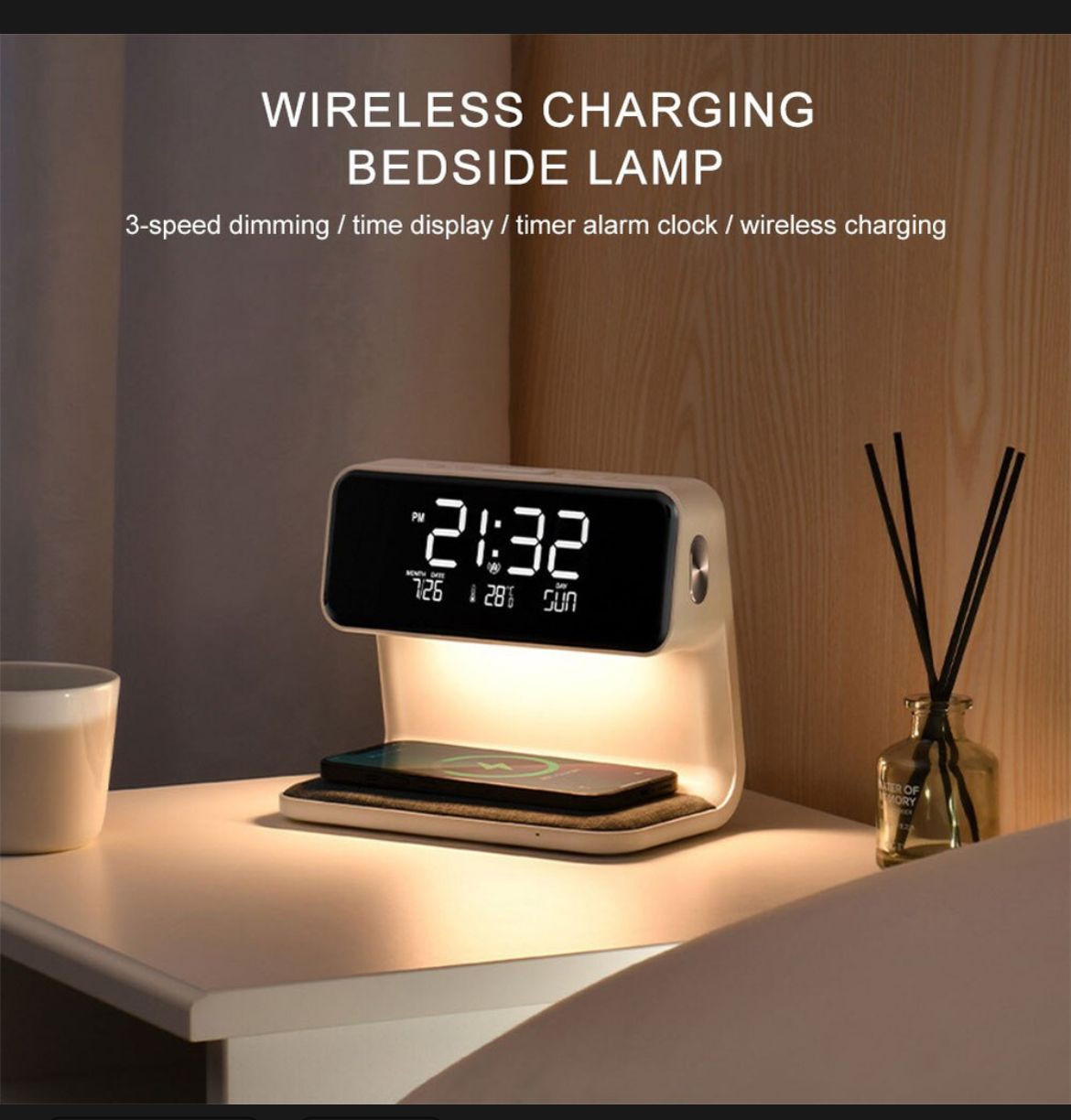 Reloj Despertador de Pantalla Led con cargador inalámbrico