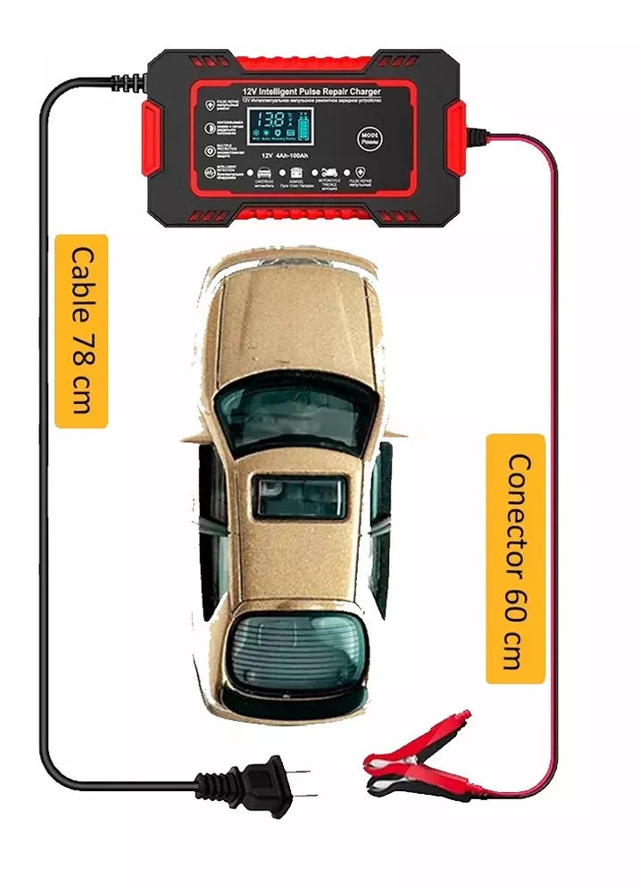 🔋 Cargador Inteligente para Baterías 12V – Con Función de Reparación y Tester Integrado