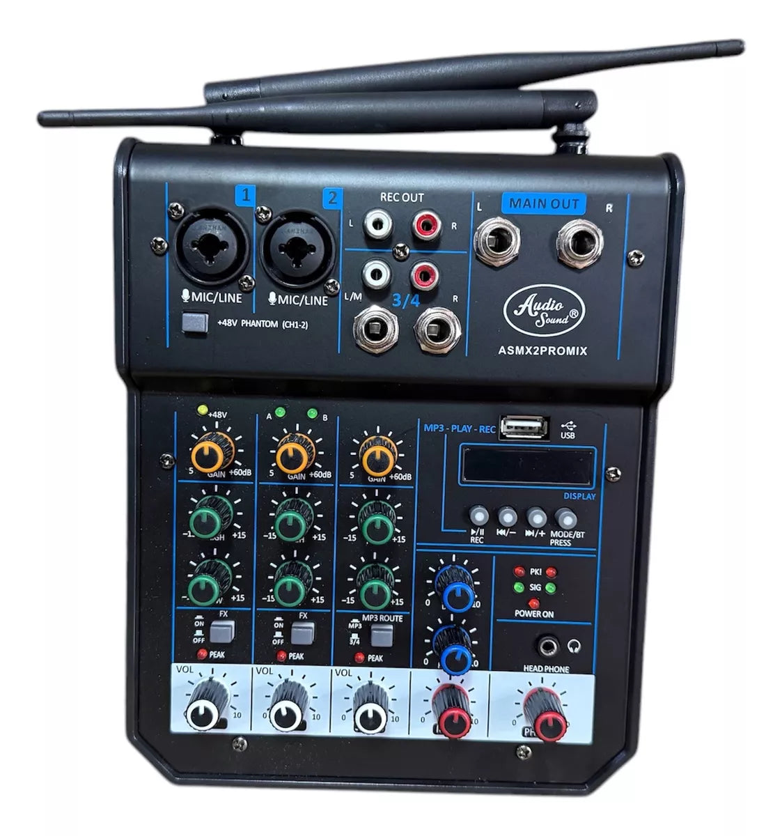 Mixer Consola 4 Canales Audio Sound + 2 Mic Inalámbricos