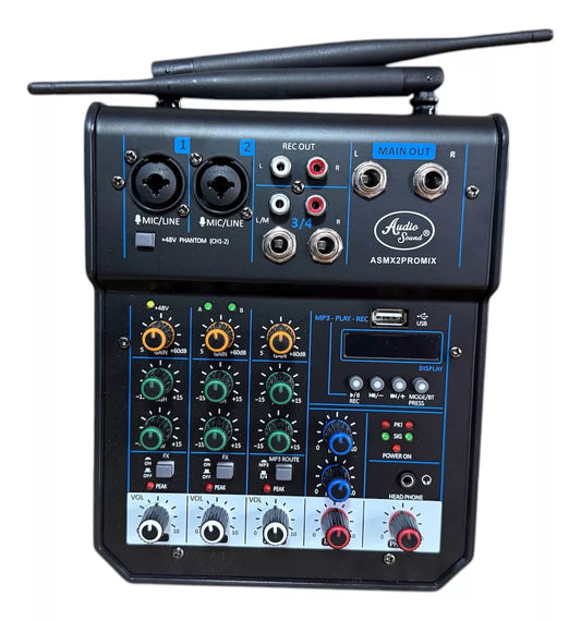 Mixer Consola 4 Canales Audio Sound + 2 Mic Inalámbricos